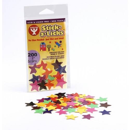 Hygloss Gummed Paper Shape Stick-A-Licks Stars 1", 200 Per Pack (240)