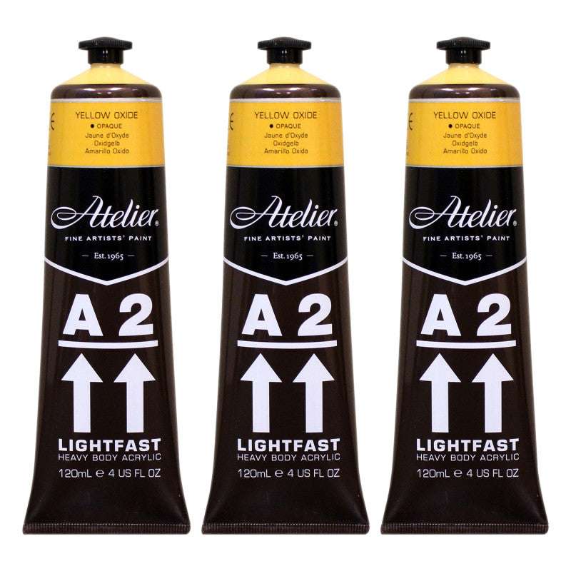A2 Heavy Body Lightfast Artist Acrylic, 4 oz., Yellow Oxide, Pack of 3