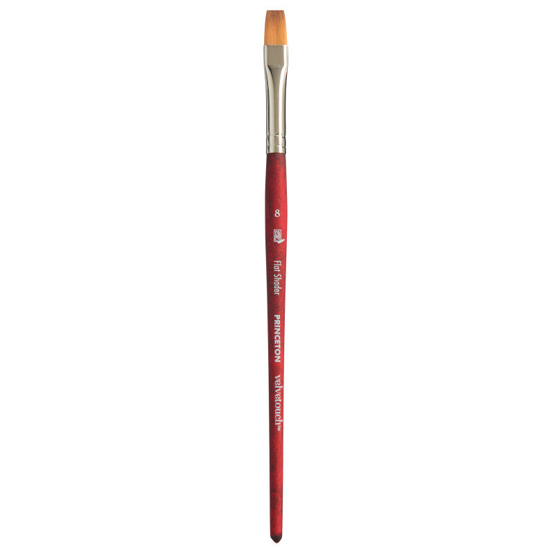 Velvetouch Flat Shader Brush, Synthetic Bristles, Short Handle Mixed Media Paintbrush, Scarlet, Size 8, 1 Count
