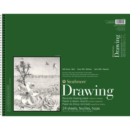 400 Series Drawing Pad, Recycled, Top Wire Binding, 24 Sheet, 14x17 inch, 1 Count