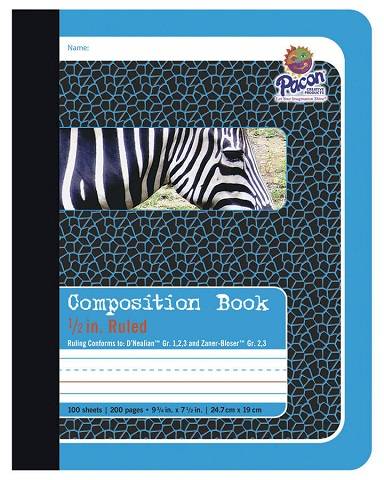 PACON COMPOSITION BOOK, BLUE - ZEBRA 9.75" X 7.5" BLUE ZEBRA 200 PAGES
