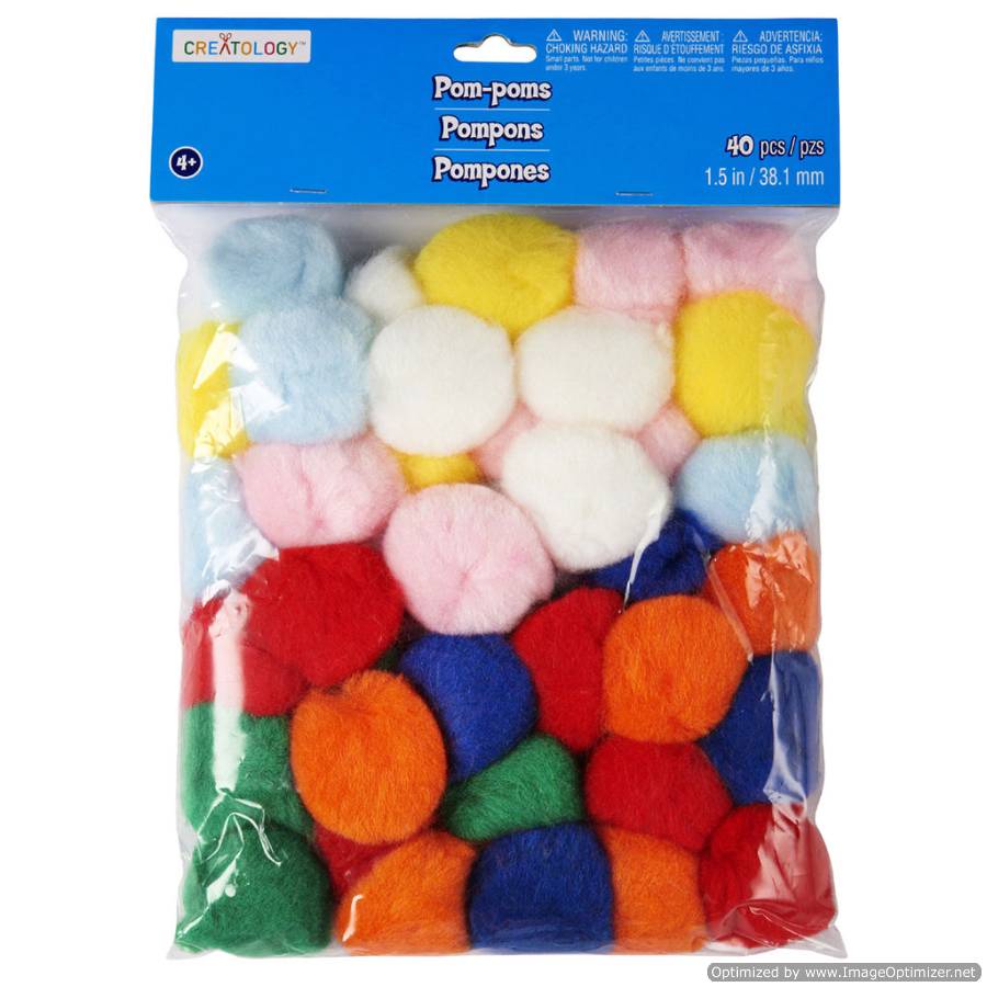 Acrylic Craft Pom-Poms, 1 1/2" Assorted Colors, 50/Bag (244AS)