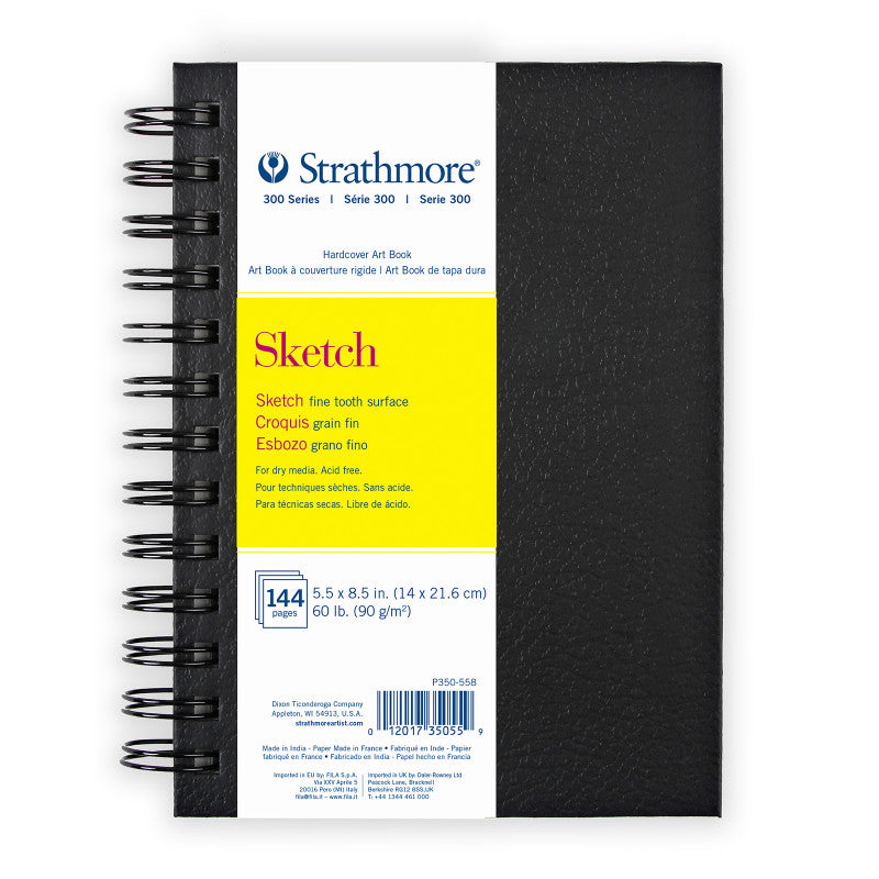 300 Series Sketch Paper Art Book, Black Hardcover & Side Wire Binding, 72 Sheets, White, 5.5x8.5 inch