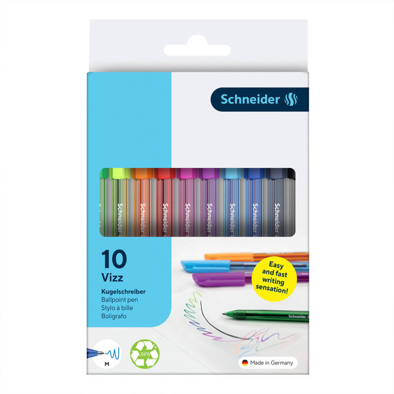 Schneider Vizz Ballpoint Pen, Medium, 10-Piece Set, Assorted Colors