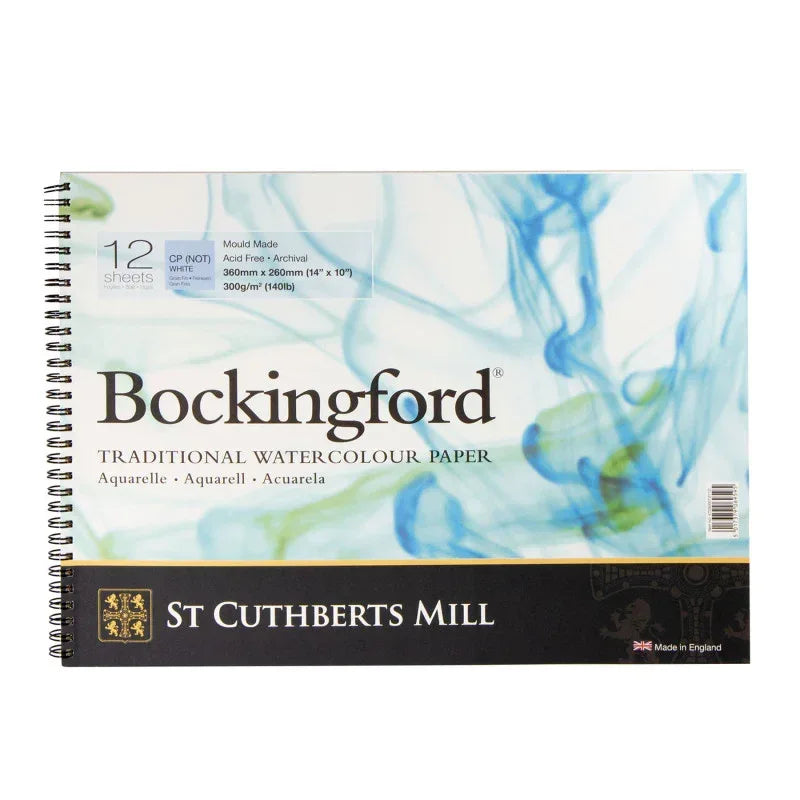 Bockingford Watercolor Pad, Cold Pressed, Spiral Binding, 140lb/300gsm, 12 Sheet, 10x14 inch, 1 Count