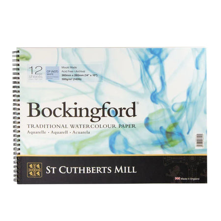 Bockingford Watercolor Pad, Cold Pressed, Spiral Binding, 140lb/300gsm, 12 Sheet, 10x14 inch, 1 Count
