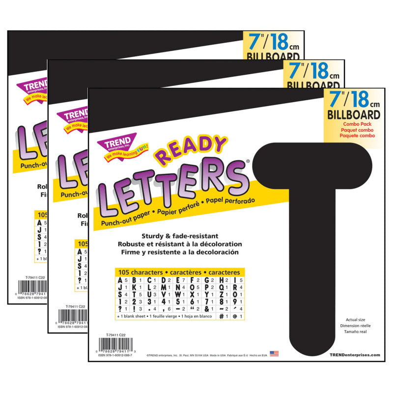 Black 7" Billboard Uppercase Ready Letters&reg;, 3 Packs