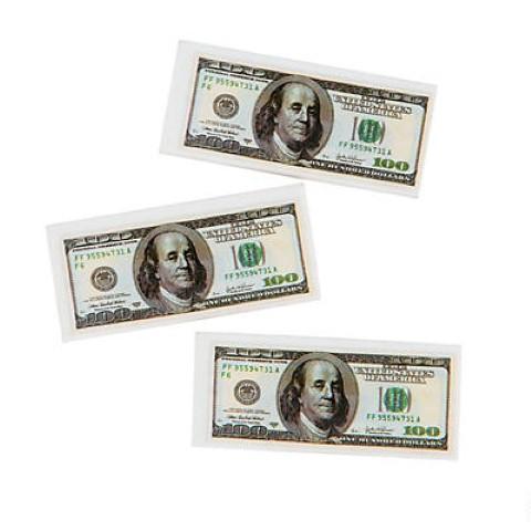 Rubber $100 Bill Eraser- 12/pkg.