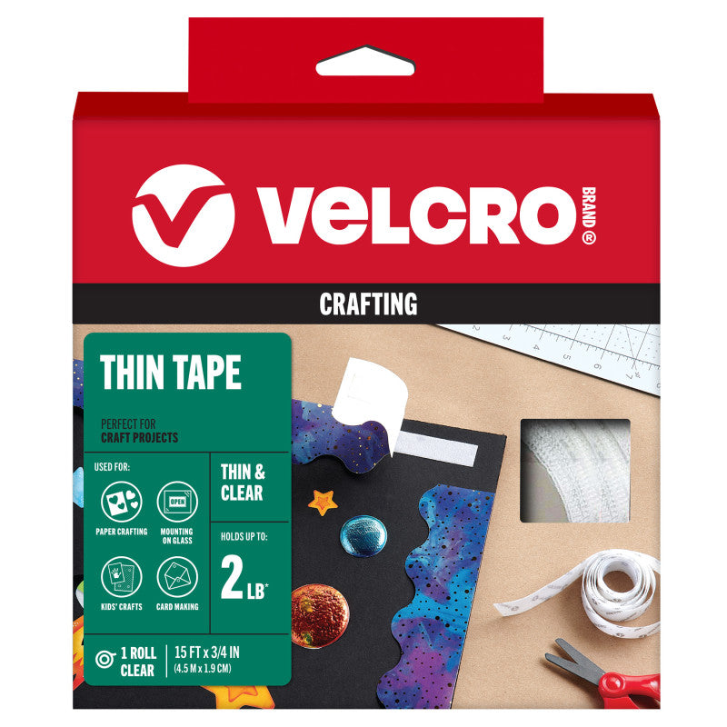 Thin Clear Hook and Loop Tape, 15 ft x 3/4 in, Clear