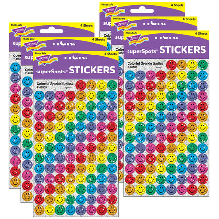 Colorful Smiles superSpots&reg; Stickers-Sparkle, 400 Per Pack, 6 Packs