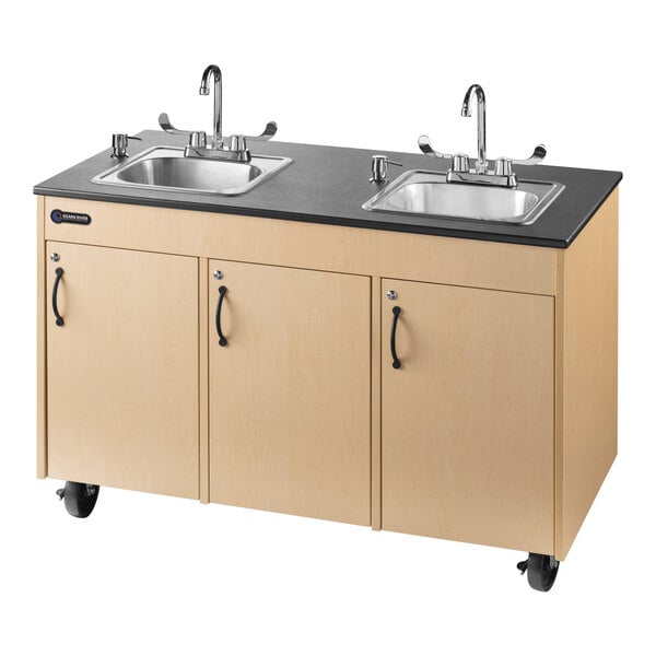 Advantage Lil Delux Maple Deep Double Basin Portable Hot Water Hand Sink with Black Countertop