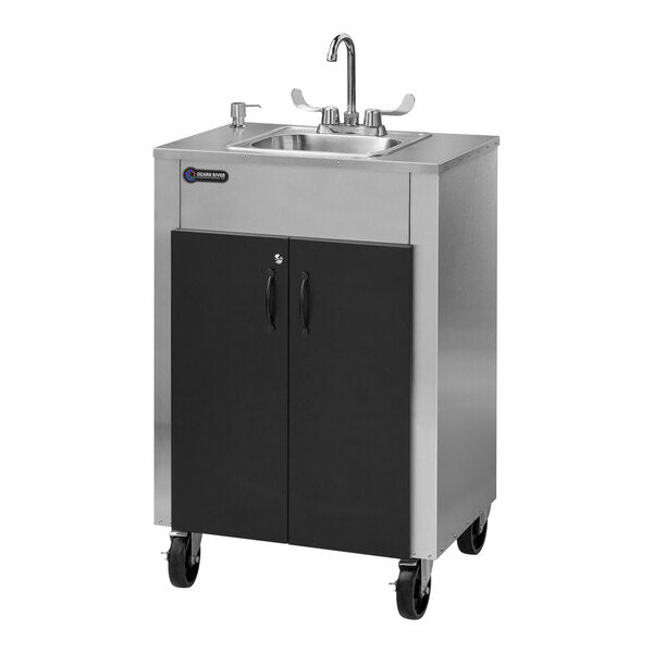 Elite LS 1 Stainless Steel Portable Hot Water Hand Sink with Black Cabinet