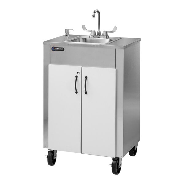 Elite LS 1 Stainless Steel Portable Hot Water Hand Sink with White Cabinet