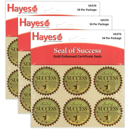 Gold Foil Embossed Seals, Seal of Success, 54 Per Pack, 3 Packs