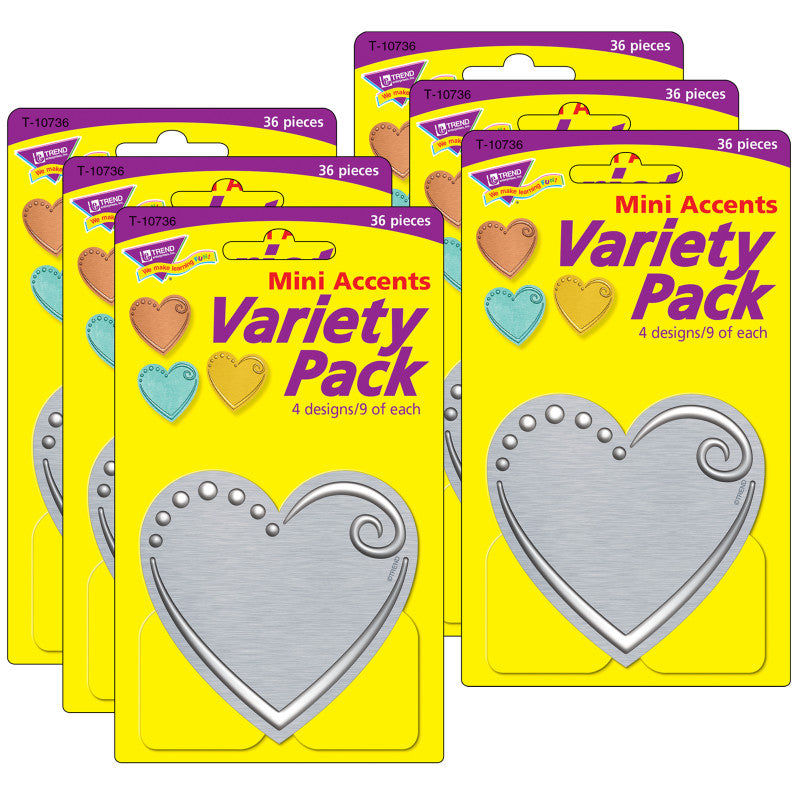 I &hearts; Metal&trade; Hearts Mini Accents Variety Pack, 36 Per Pack, 6 Packs