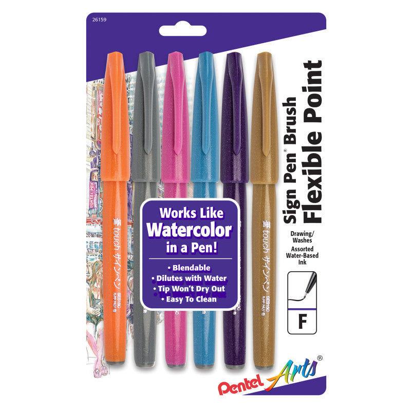 Sign Pen Brush Tip, Assorted Colors, 6-Pack, Fashion Colors 258d1d44d652aaec6f1fe98b4e192a7a4fa33452