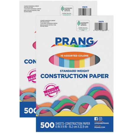 Construction Paper, Standard Weight, 10 Assorted Colors, 6" x 9", 500 Sheets Per Pack, 2 Packs