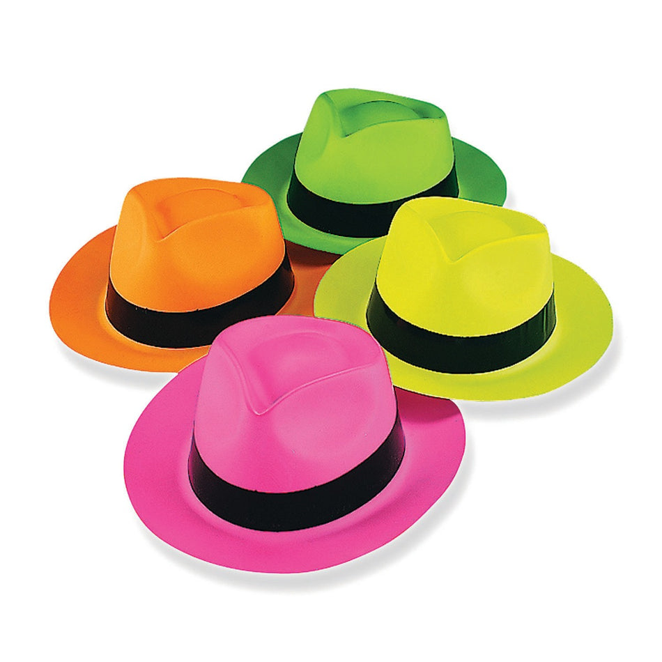 Plastic Neon Fedora Hats - 12/PKG
