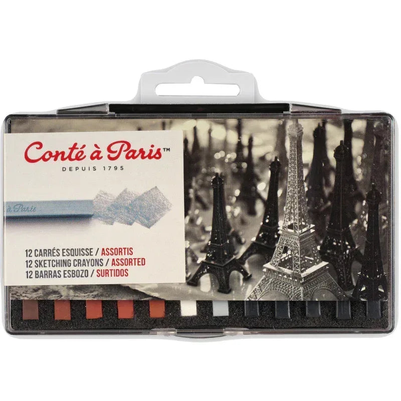 Carrés Esquisse Sketching Pastel Crayons, Assorted Colors, Set of 12