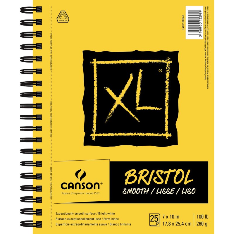 XL Series Bristol Pad, Smooth Finish, Side Wire Binding, 25 Sheet, 7x10 inch, 1 Count
