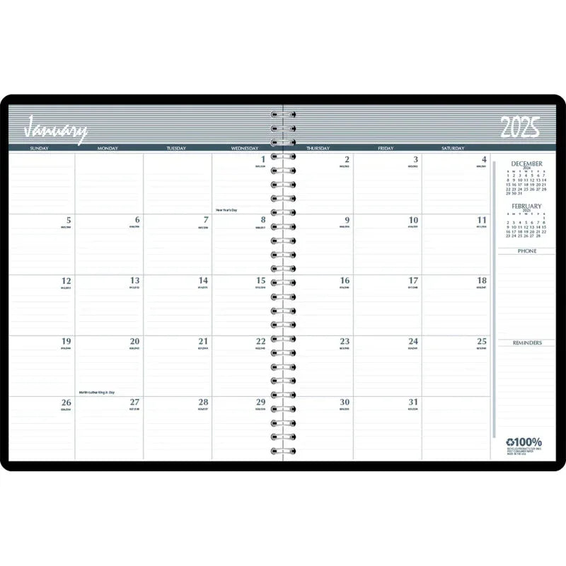 Monthly Calendar Planner, 2 Year, Black, 8-1/2" x 11"