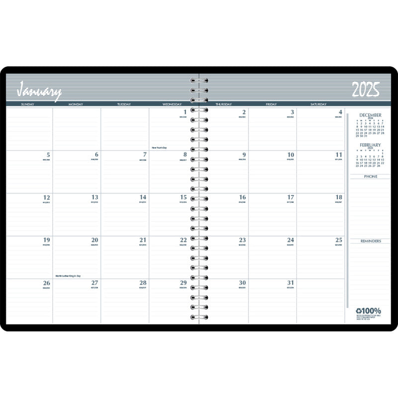 Monthly Calendar Planner, 2 Year, Black, 8-1/2" x 11"