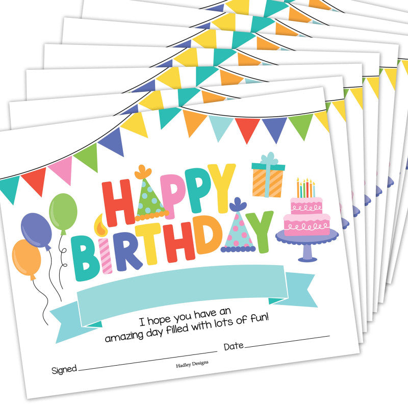Colorful Happy Birthday Certificates For Students, Set of 25