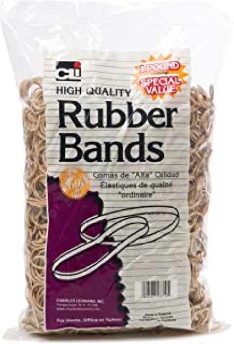 Charles Leonard Rubber Bands, One Pound Pkg. #16, 1/16" width, 2 1/2" L Beige/Natural