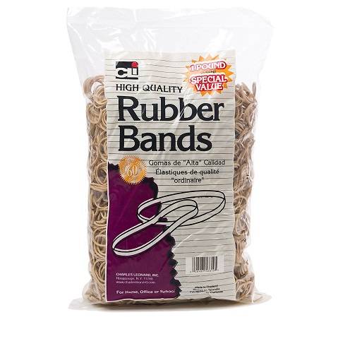 Charles Leonard Rubber Bands, One Pound Pkg., #19, 1/16" width, 3 1/2" L Beige/Natural
