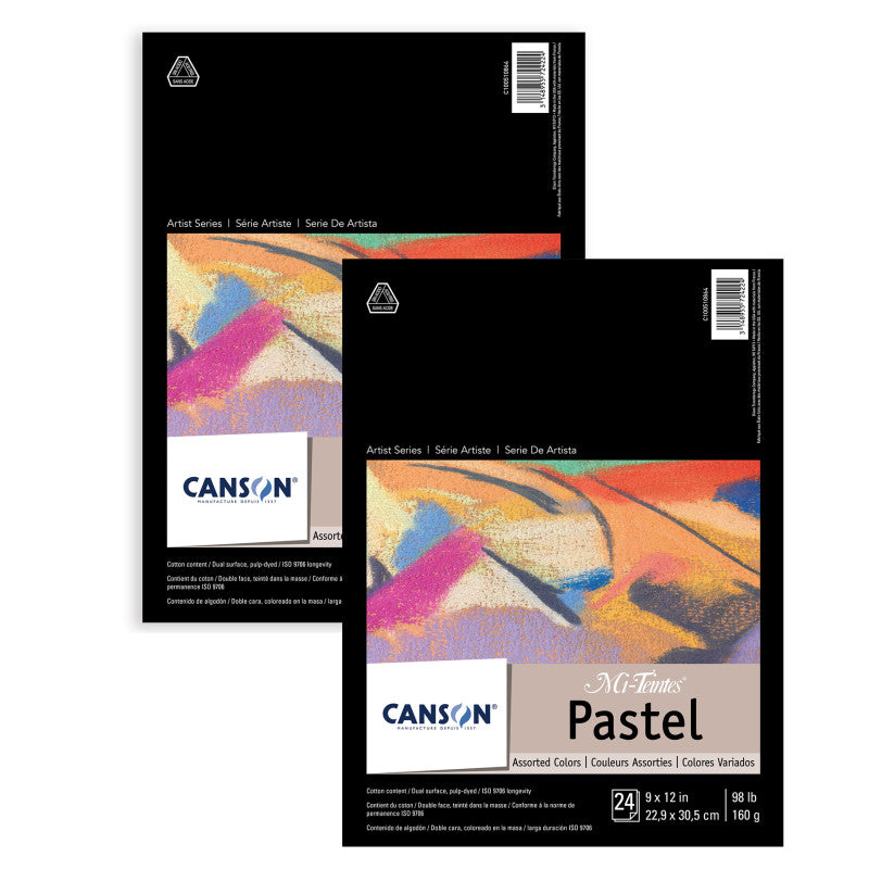 Artist Series Mi-Teintes Pastel Pad, Assorted Colors, Foldover Binding, 24 Sheet, 9x12 inch, Pack of 2