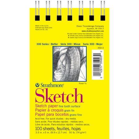300 Series Sketch Pad, Side Wire Binding, 100 Sheets, 3.5x5 inch