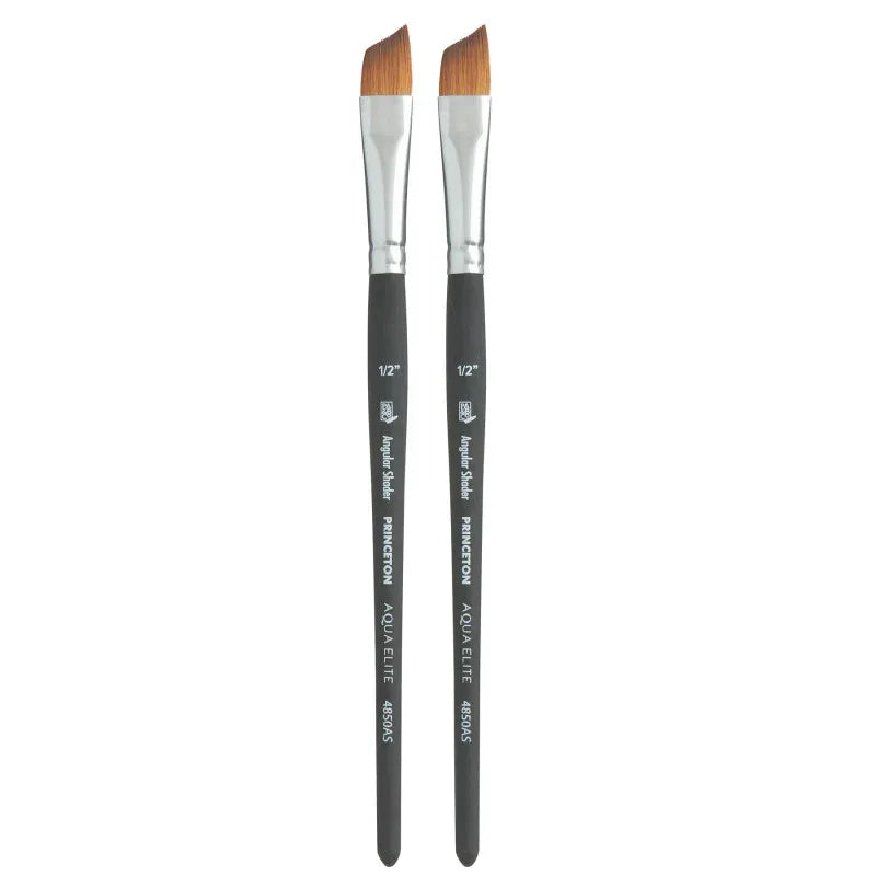 Aqua Elite Angle Shader Brush, Synthetic Bristles, Short Handle Watercolor Paintbrush, Matte Black, Size 1/2 inch, Pack of 2