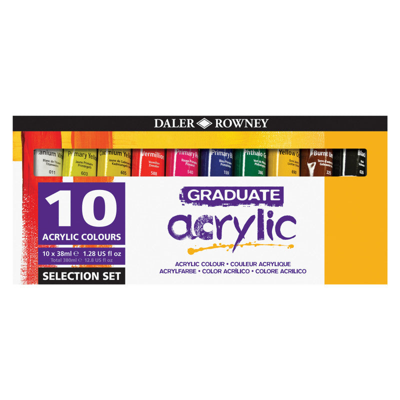 Graduate Acrylic Paint Selection Set, Assorted Colors, 38ml, 10 Pieces