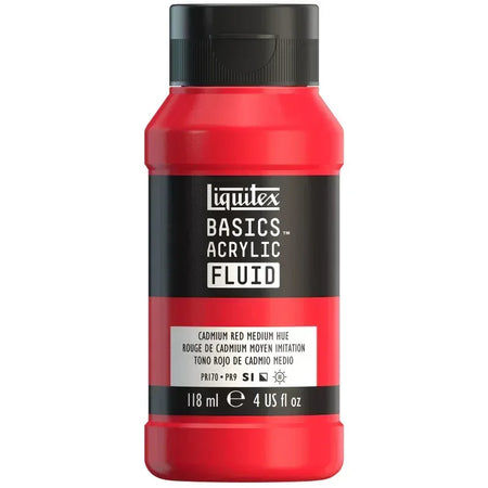 BASICS Acrylic Fluid, 118 mL Bottle, Cadmium Red Medium Hue