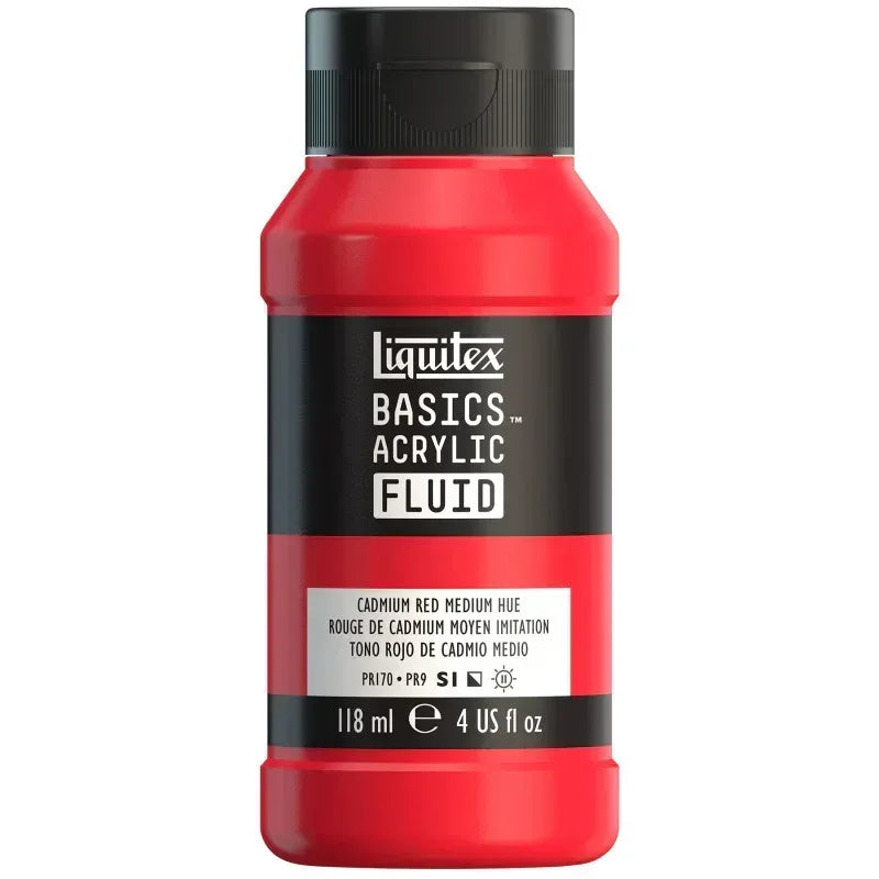 BASICS Acrylic Fluid, 118 mL Bottle, Cadmium Red Medium Hue