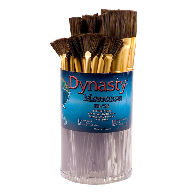 Mastodon Fan and Flat Glaze Brush Canister, 60 Brushes