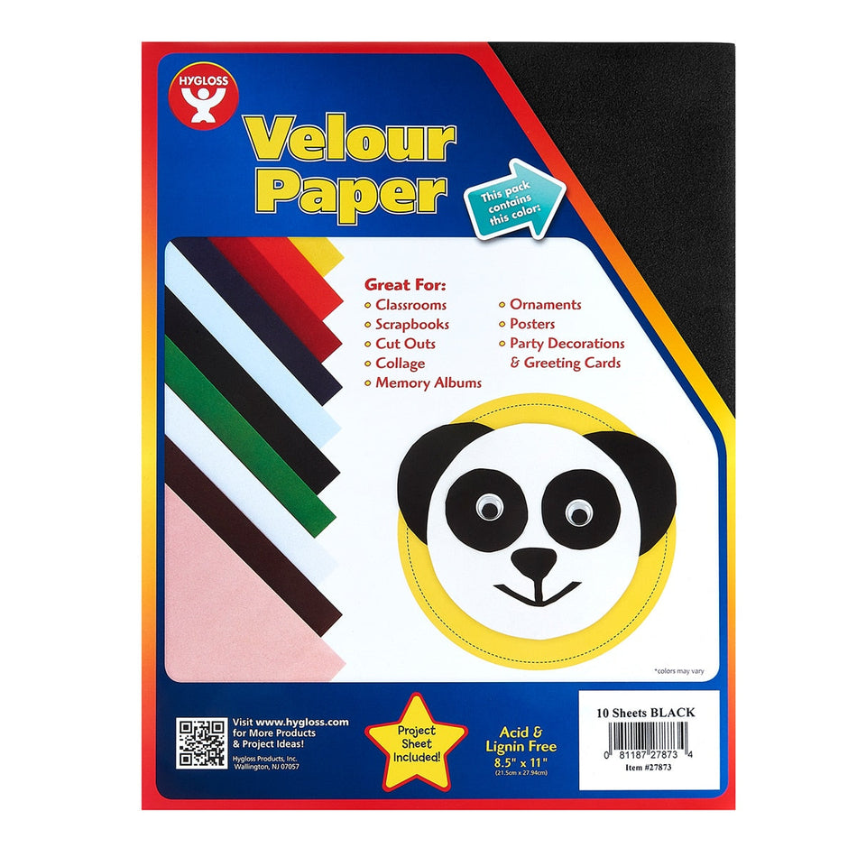 Hygloss Velour Paper Self-Adhesive, Black - 8.5" x 11" (5 Sheets)