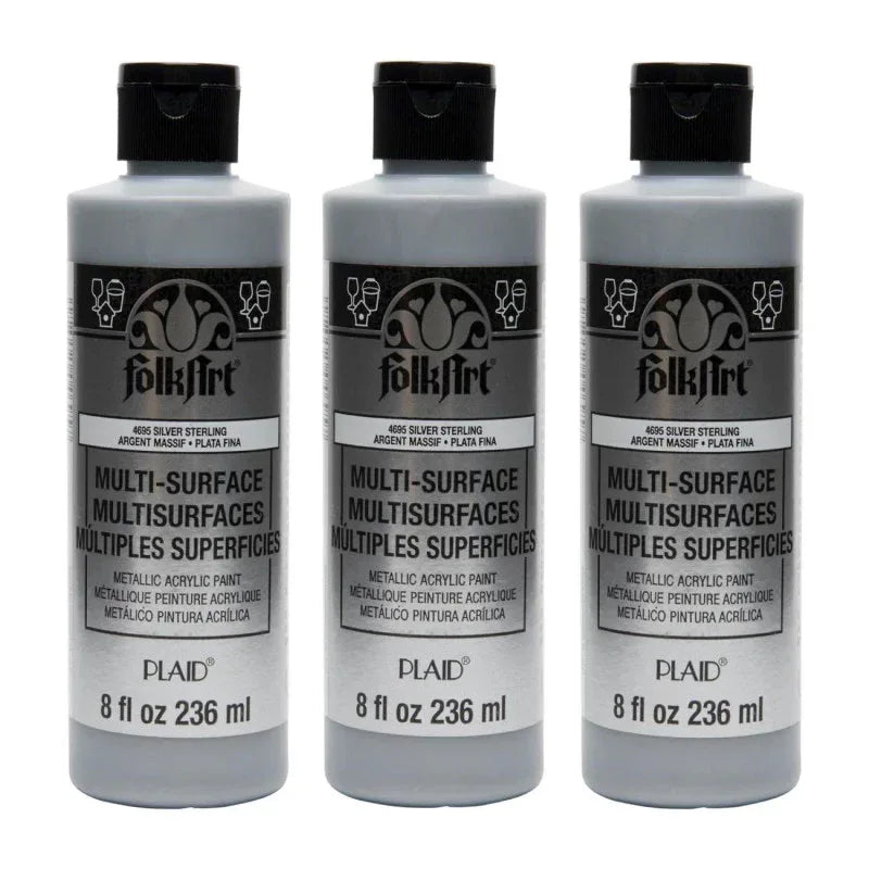 Acrylic Paint Metallic, 8oz., Silver Sterling, Pack of 3