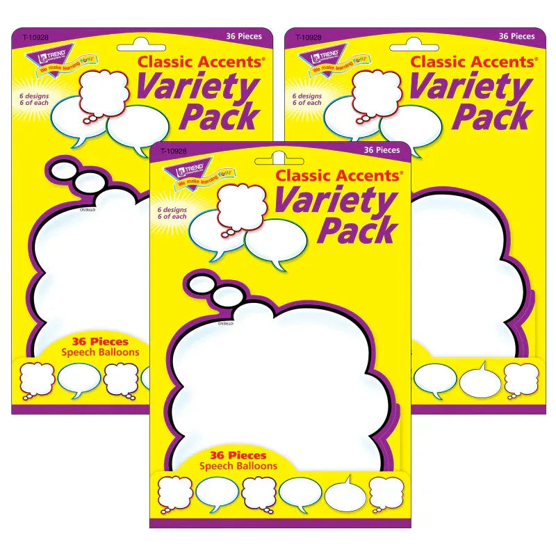 Speech Balloons Classic Accents&reg; Variety Pack, 36 Per Pack, 3 Packs