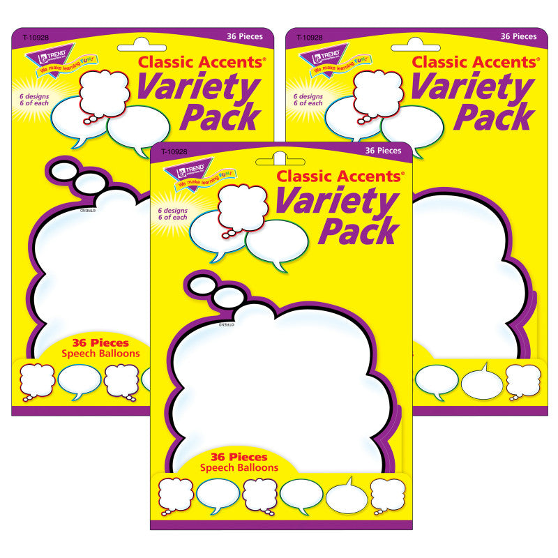 Speech Balloons Classic Accents&reg; Variety Pack, 36 Per Pack, 3 Packs