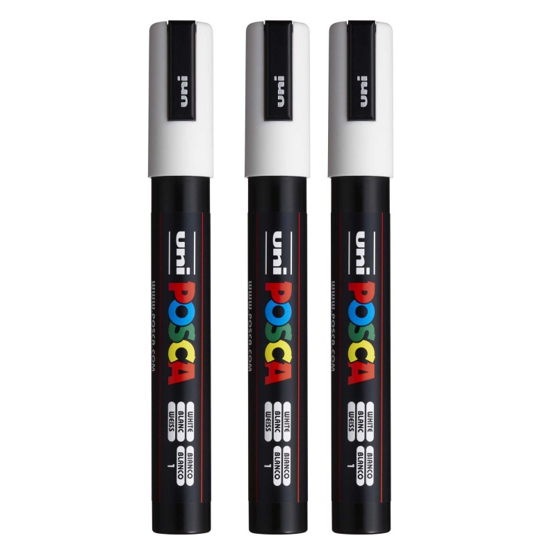 PC-5M Paint Markers, Medium Bullet Tip (1.8-2.5 mm), White, Pack of 3