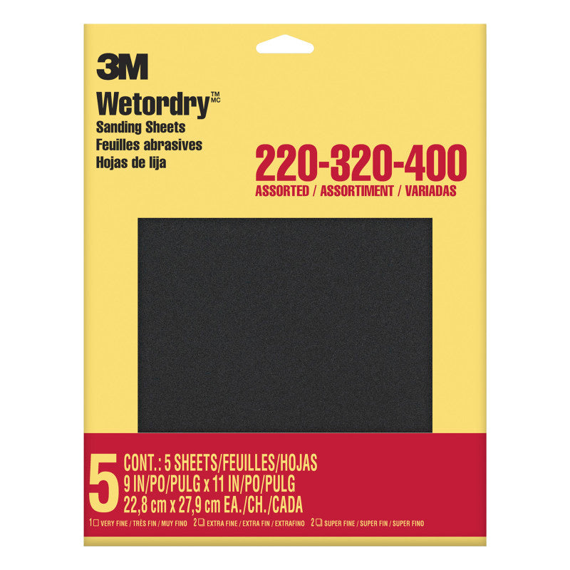 Wetordryâ¢ Sandpaper, 220, 320, 400 Grit Assortment, 9" x 11", 5 Sheets