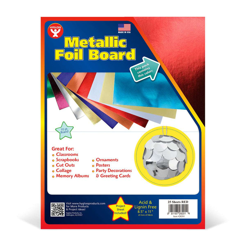 Hygloss Metallic Foil Board, 8-1/2 x 11 Inches 25 Sheets Red