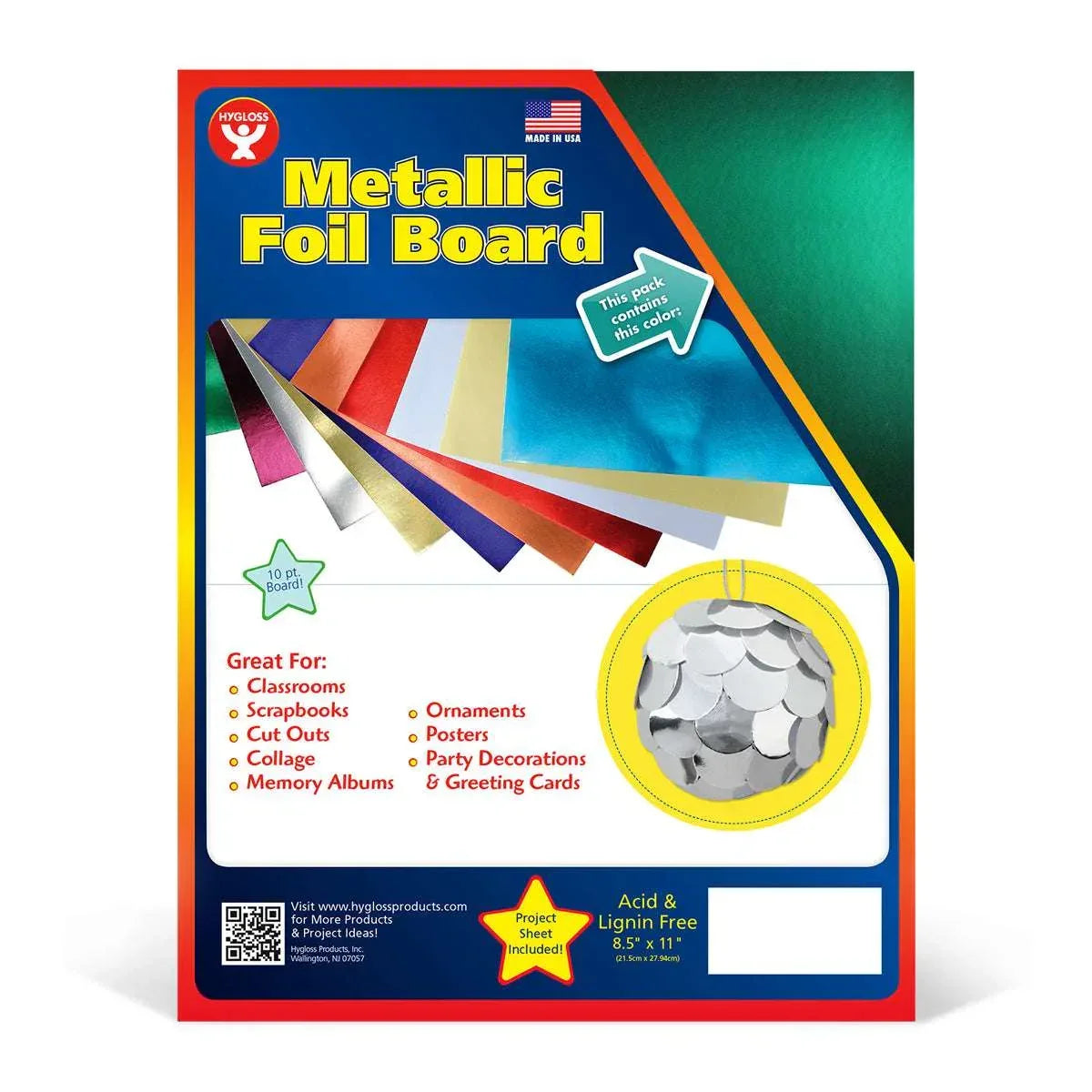 Hygloss Metallic Foil Board, 8-1/2 x 11 Inches 25 Sheets