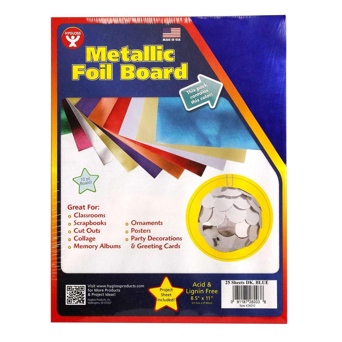 Hygloss Metallic Foil Board, 8-1/2 x 11 Inches 25 Sheets