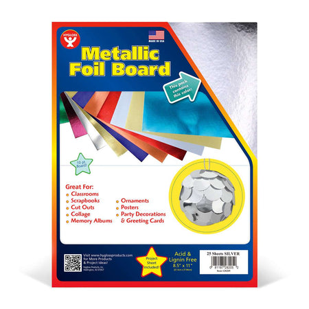 Hygloss Metallic Foil Board, 8-1/2 x 11 Inches 25 Sheets Silver