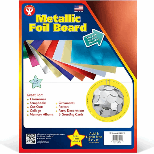 Hygloss Metallic Foil Board, 8-1/2 x 11 Inches 25 Sheets copper