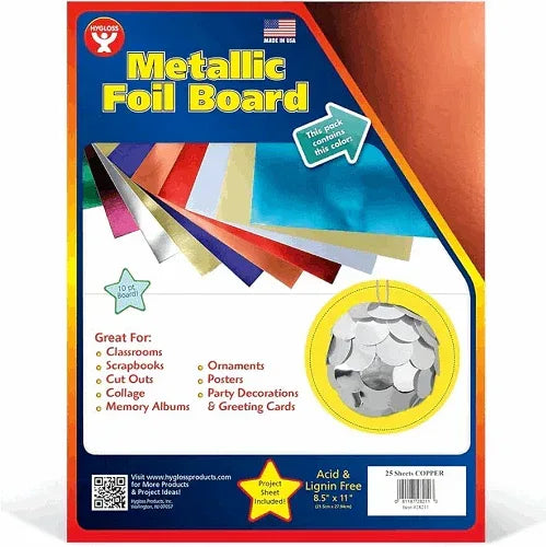 Hygloss Metallic Foil Board, 8-1/2 x 11 Inches 25 Sheets