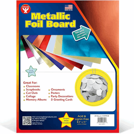 Hygloss Metallic Foil Board, 8-1/2 x 11 Inches 25 Sheets copper