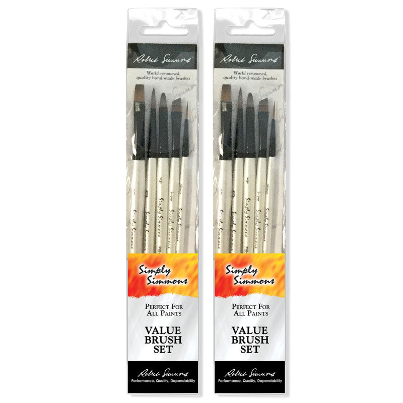 Simply Simmons Grass & Grain Brush Set, Short Handle Mixed Media Paintbrush, White, 5 Pieces Per Set, 2 Sets